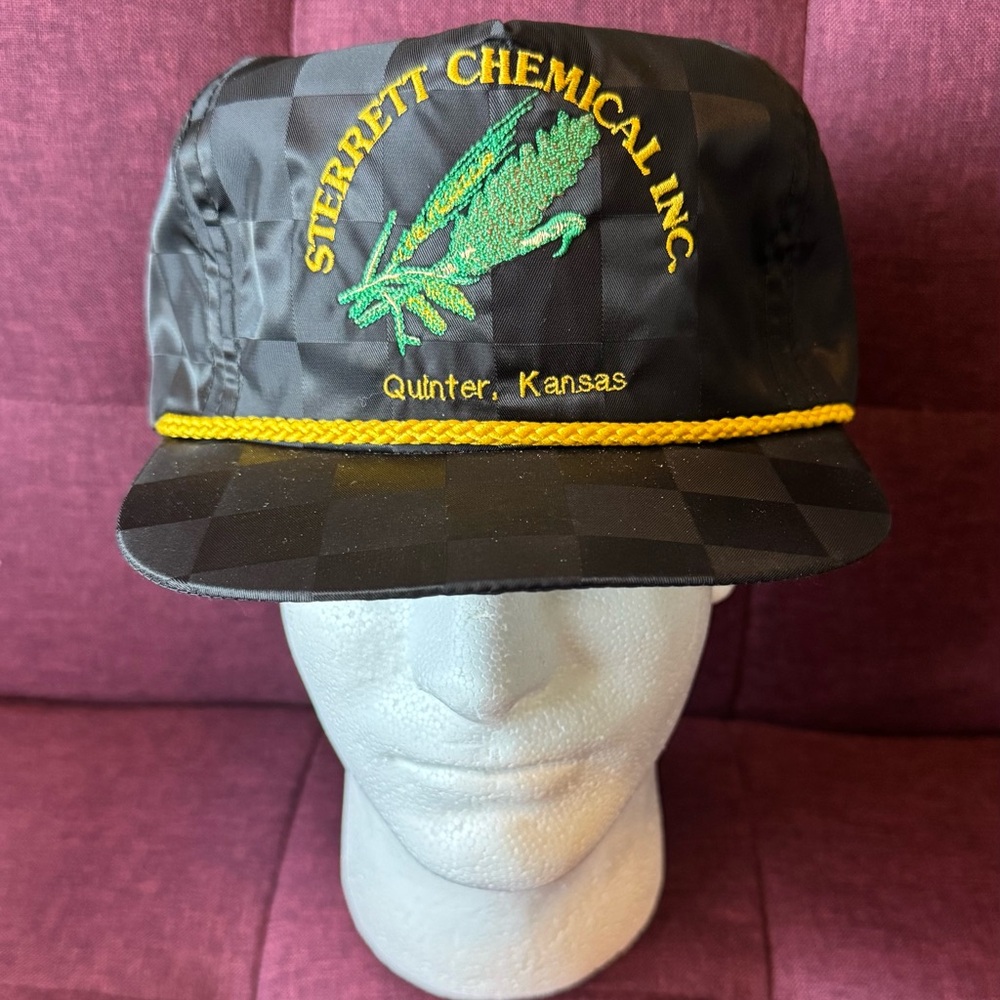 Vintage black checkered made in the USA  rope hat,